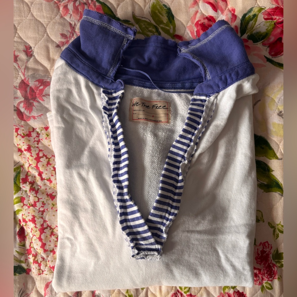 Free People We the Free Clean Prep Polo White Blue Sailor Pullover Sweater - Picture 10 of 11